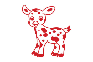 Smiling calf with red spots is drawn in a simple and cute style