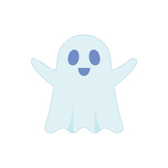 Light blue friendly ghost with wide open arms and smiling face happy cute