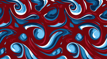Obraz premium Abstract swirl pattern with blue and white shapes on deep red background, creating dynamic and fluid visual effect with smooth curves and vibrant colors