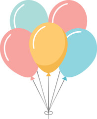 Pastel colored balloons floating with strings pink yellow