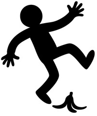 Silhouette of Man Slipping on Banana Peel Hazard