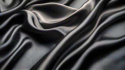 Fototapeta premium Black silk fabric with flowing folds and light reflections creating a luxurious and elegant abstract background