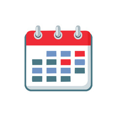 Red and blue calendar page with metal rings date planning