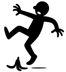 Silhouette of Person Falling After Slipping on Banana Peel