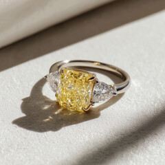 Ring with Yellow Radiant and White Pear Diamonds