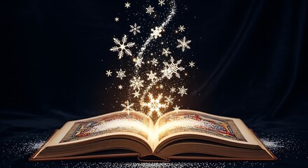 Magical Book with Winter Snowflakes.