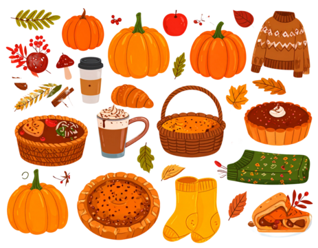 Autumn set with cute elements of . Hand drawn flat cartoon - Powered by Adobe