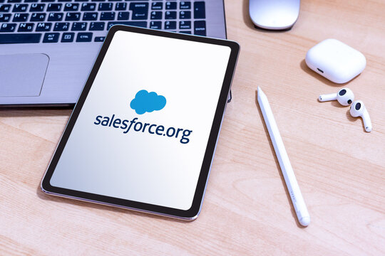 Beer Sheva, Israel. August 26, 2025: Salesforce logo on an Apple iPad screen.