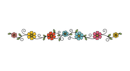 Simple border design featuring colorful spring flowers and green leaves