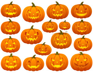 Set of Halloween scary pumpkins