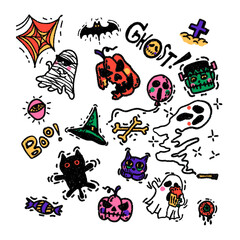 Happy Halloween day hand draw doodle art of halloween elements 