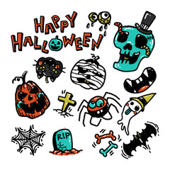 Happy Halloween pumpkin set  hand draw doodle art