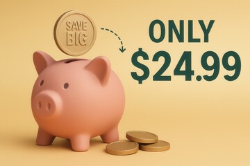 Save BIG with ONLY $24.99 promotional offer, glossy style, eye-catching retail discount banner.