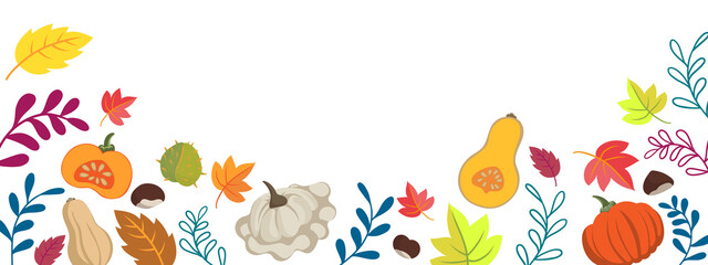 Autumn background with pumpkins and leaves