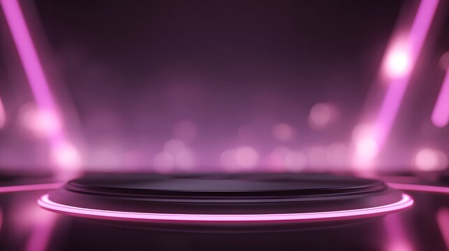 DJ booth blurred interior with neon purple accents, cinematic futuristic palette