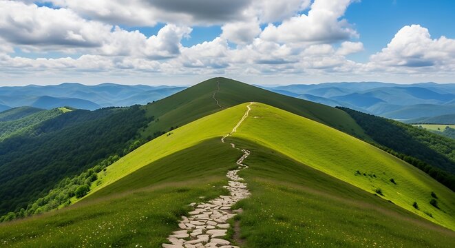 Mountain Path with Ridge, and Summer Hike.