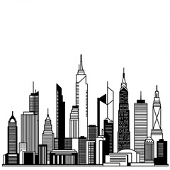 Obraz premium A modern city skyline illustration featuring diverse skyscrapers and urban architecture