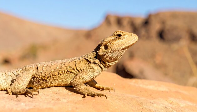 Lizard on rock, desert landscape