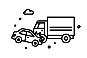 Fototapeta premium Car crash with a truck icon, rear-end collision symbol for insurance and safety concepts on a white background