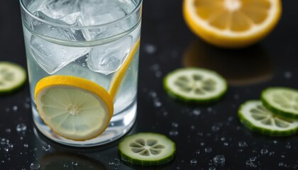 Refreshing Lemon and Cucumber Infused Water with Ice