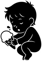 Cute Silhouette of Baby Sleeping While Holding Ice Cream