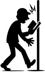 Funny Silhouette of Distracted Man Reading Book and Hitting Pole