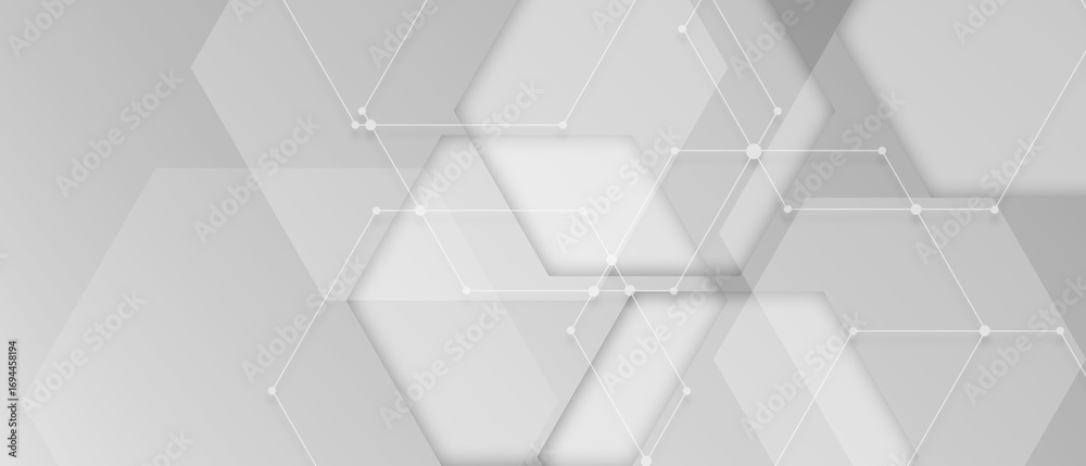 Poster abstract banner web white and gray geometric hexagon overlapping technology corporate concept backgr