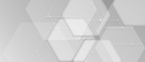 Abstract banner web white and gray geometric hexagon overlapping technology corporate concept background
