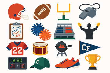 American Football Icons and College Game Elements Vector Set © Melange