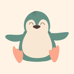 Cute Baby Penguin Character in Cartoon Style.
