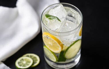 Refreshing Lemon and Lime Infused Ice Water in Glass