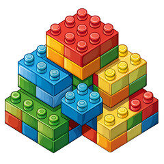 Colorful toy bricks stacked in a pyramid isolated on transparent background, perfect for creative play and learning