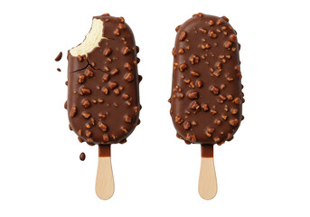 Frozen Indulgence Two Chocolate Covered Ice Cream Bars with Almonds on a Transparent Background for Summer Treats and Dessert Illustrations
