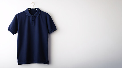 A navy short-sleeve polo shirt with ribbed details, showcasing classic casual wear.