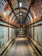 Industrial tunnel with rusty metal panels