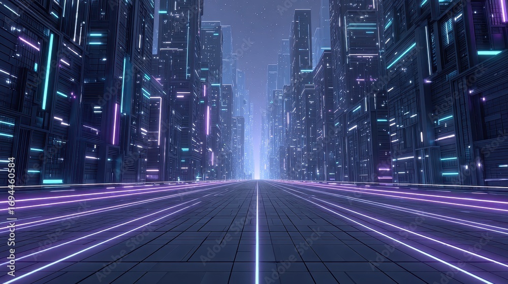 Canvas Prints futuristic cosmic cityscape with neon glow and psychedelic vibes