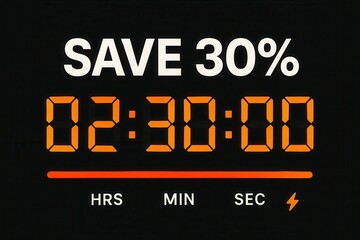 Fototapeta premium Time-limited SALE with SAVE 30% offer featuring a countdown timer, digital bold style, engaging retail discount promotion.