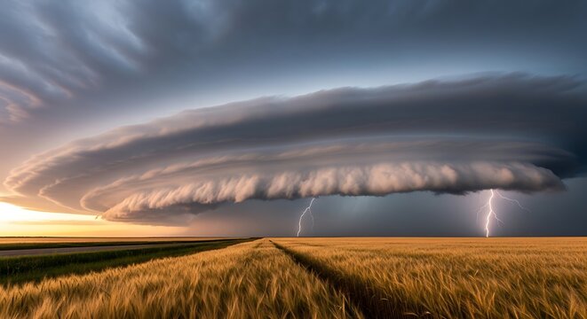 Stormy Sunset over Wheat Field.