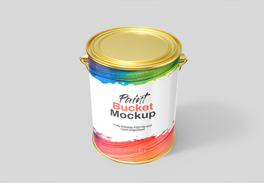 Realistic Paint Tin BacKet Mockup