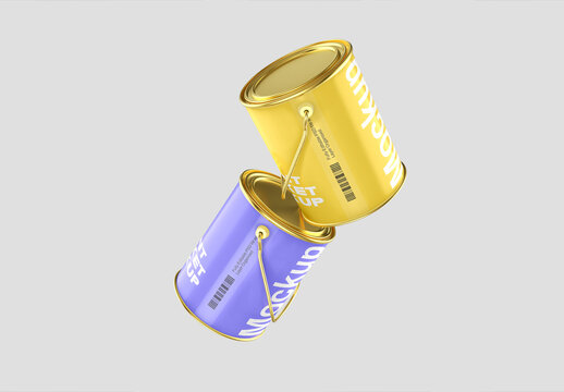 Two Floating Paint Bucket Mockup