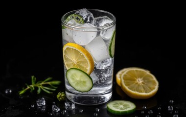Refreshing lemon cucumber and mint infused cold drink