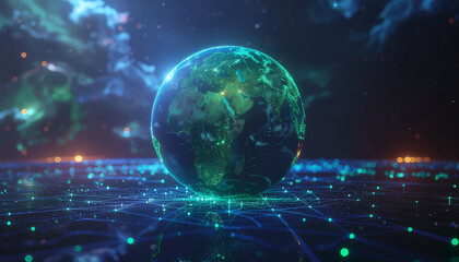 Digital Earth Globe with Abstract Network Background.