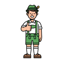 A cartoon illustration of a man in traditional Bavarian attire, giving a thumbs up gesture.