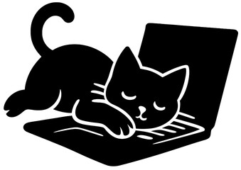 Silhouette of Cat Sleeping on Laptop