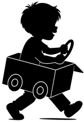 Child Driving Cardboard Car Silhouette Vector