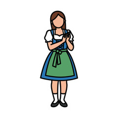 Illustration of a woman in traditional Bavarian dirndl dress.