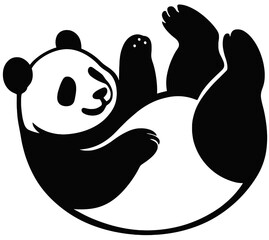 Cute Panda Silhouette Rolling and Playing Illustration