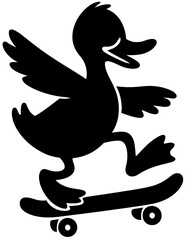 Cute Duck on Skateboard Cartoon Silhouette Illustration