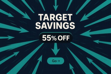Eye-catching TARGET SAVINGS with 55% OFF discount offer, dynamic style, engaging retail promotion banner.