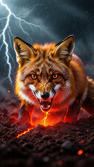 A fierce fox emerges from the earth.